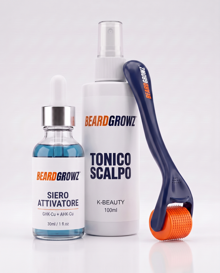 Bundle Crescita Capelli - Siero Attivatore etichetta bianca 30ml, Tonico Scalpo K-BEAUTY 100ml, Derma Roller